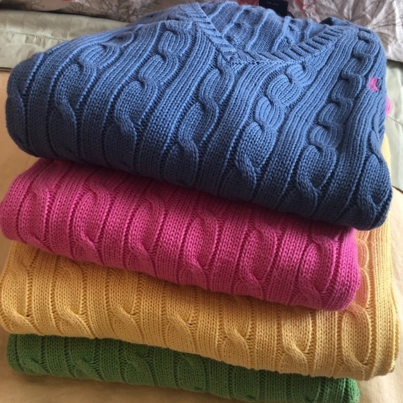 RALPH LAUREN Blue Cable Knit V-Neck Sweater Embroidered Orange Polo Pony XL NEW! - Picture 10 of 10